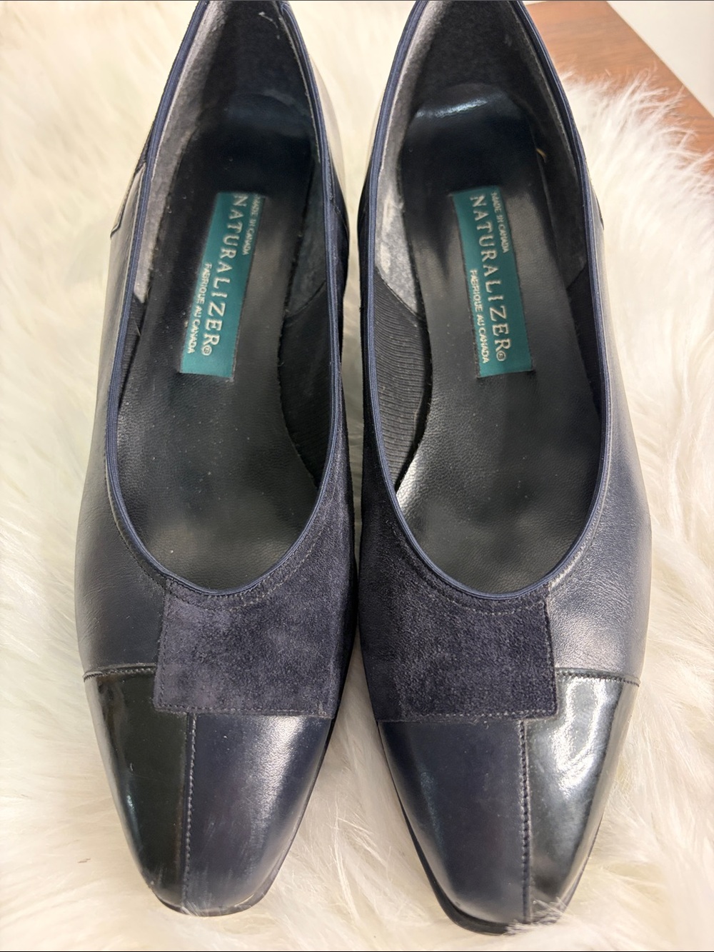 Naturalizer Black Leather & Suede Square-Toe Ballet Flats